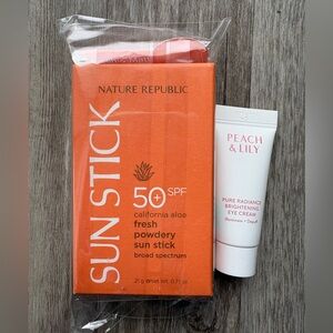 Peach & Lily Brightening Eye Cream + Nature Republic Aloe Sun Stick SPF50+